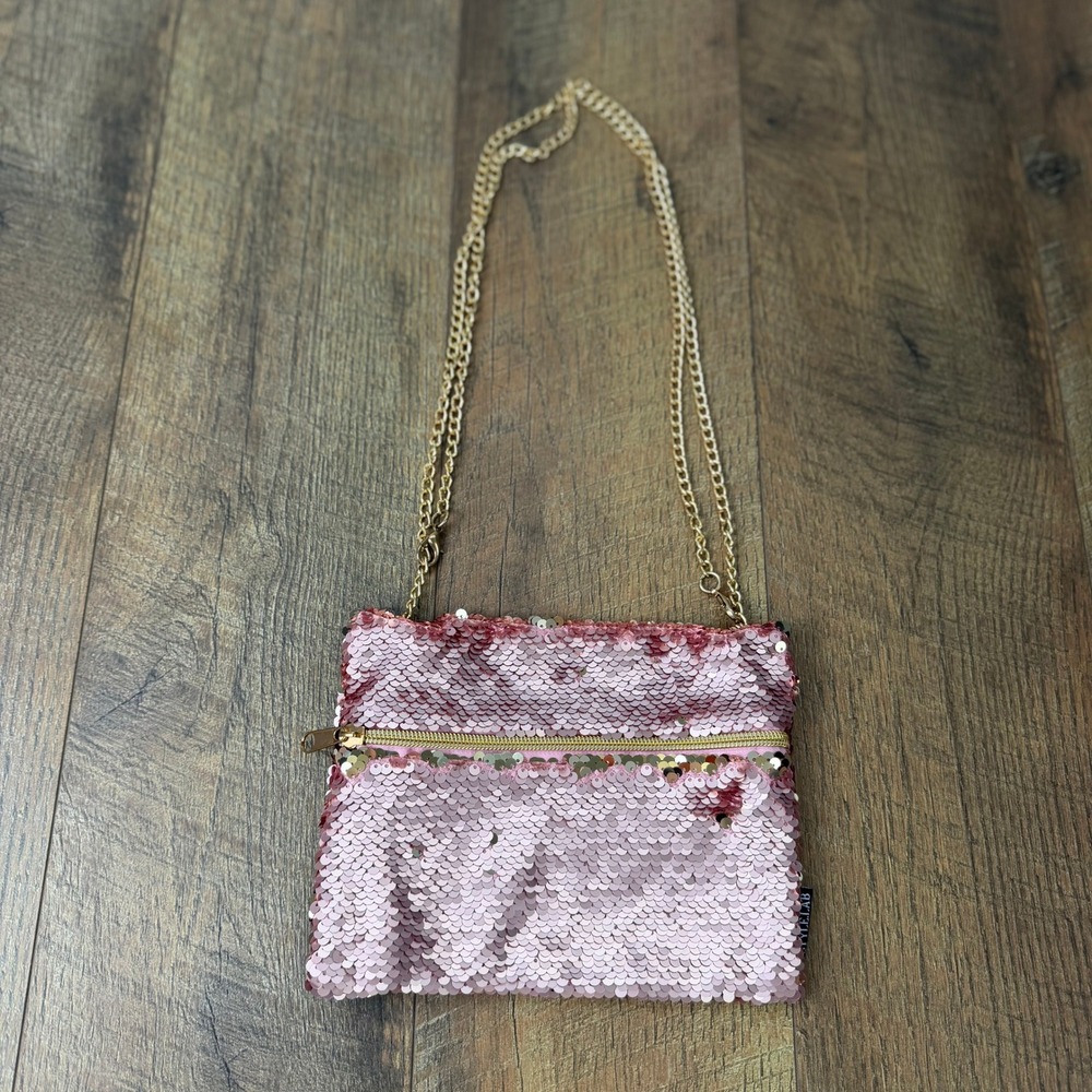 Style Lab Reversible Sequin Crossbody Bag Pink Gold Chain Strap